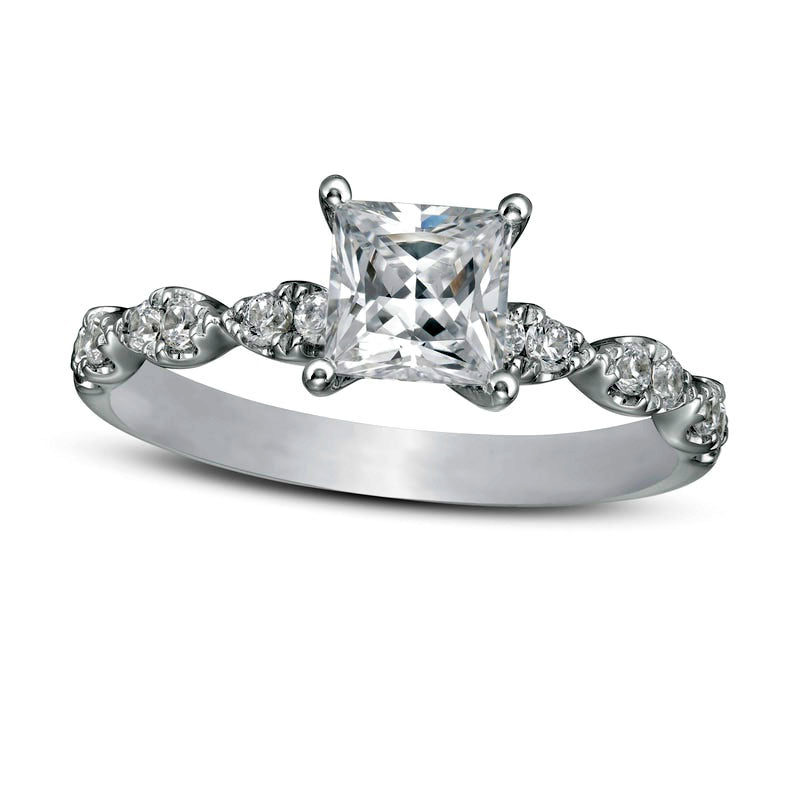 1.33 CT. T.W. Princess-Cut Natural Diamond Engagement Ring in Solid 14K White Gold