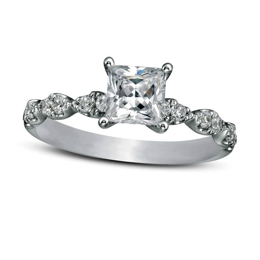 1.33 CT. T.W. Princess-Cut Natural Diamond Engagement Ring in Solid 14K White Gold