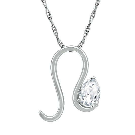 Pear-Shaped White Lab-Created Sapphire Leo Zodiac Sign Pendant in Sterling Silver
