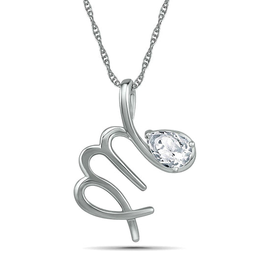 Pear-Shaped White Lab-Created Sapphire Virgo Zodiac Sign Pendant in Sterling Silver