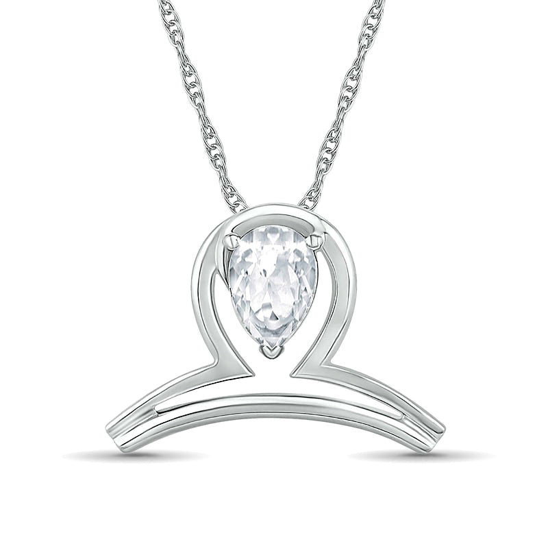 Pear-Shaped White Lab-Created Sapphire Libra Zodiac Sign Pendant in Sterling Silver