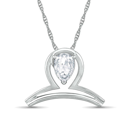 Pear-Shaped White Lab-Created Sapphire Libra Zodiac Sign Pendant in Sterling Silver