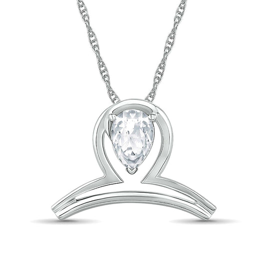 Pear-Shaped White Lab-Created Sapphire Libra Zodiac Sign Pendant in Sterling Silver