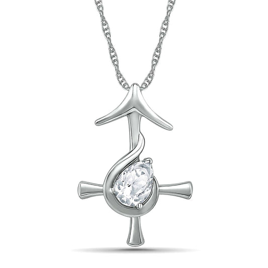 Pear-Shaped White Lab-Created Sapphire Sagittarius Zodiac Sign Pendant in Sterling Silver