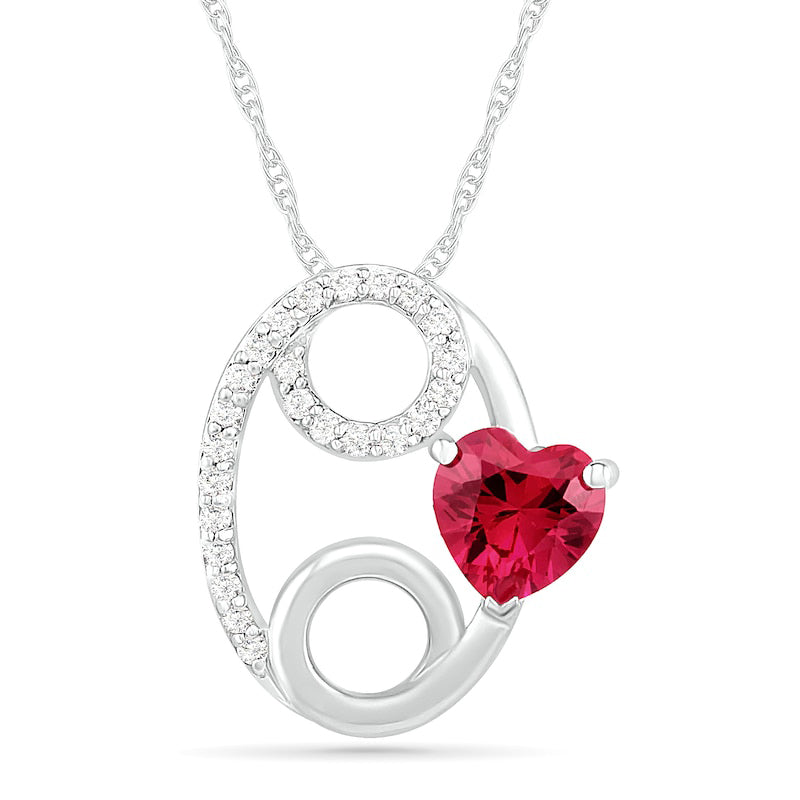6.0mm Heart-Shaped Lab-Created Ruby and White Sapphire Cancer Zodiac Sign Pendant in Sterling Silver