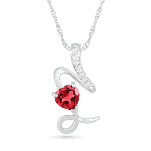 6.0mm Heart-Shaped Garnet and White Lab-Created Sapphire Capricorn Zodiac Sign Pendant in Sterling Silver