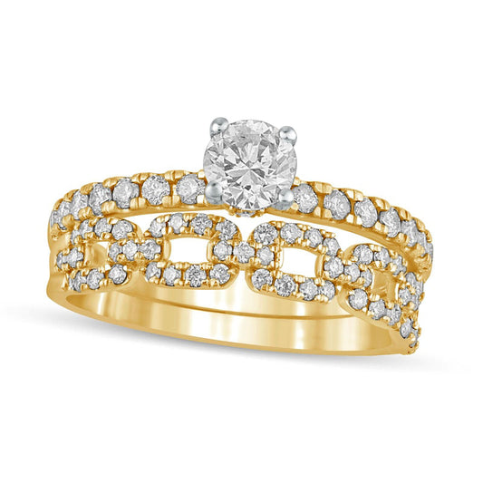 1.0 CT. T.W. Natural Diamond Rolo Chain Link Bridal Engagement Ring Set in Solid 10K Yellow Gold