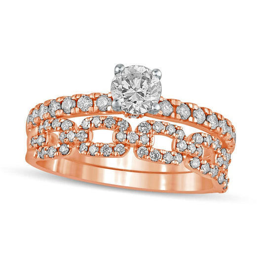 1.0 CT. T.W. Natural Diamond Rolo Chain Link Bridal Engagement Ring Set in Solid 10K Rose Gold