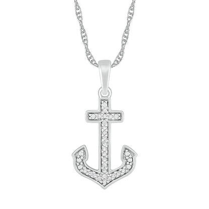 0.07 CT. T.W. Natural Diamond Anchor Pendant in Sterling Silver