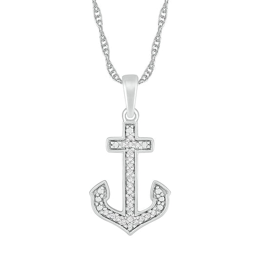 0.07 CT. T.W. Natural Diamond Anchor Pendant in Sterling Silver
