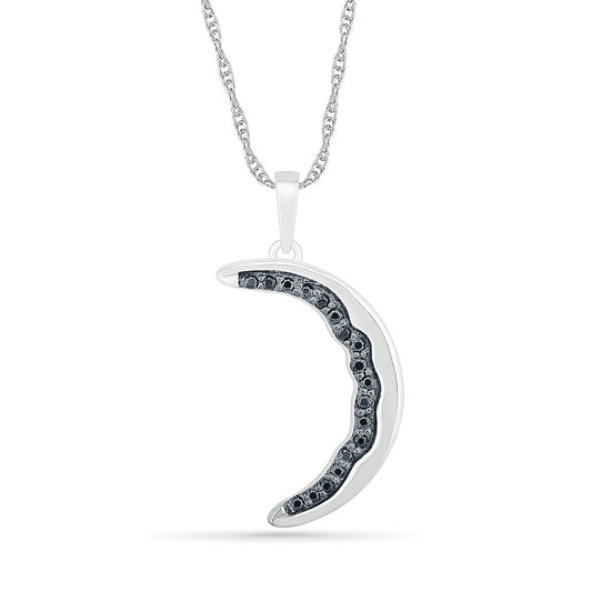 0.1 CT. T.W. Black Enhanced Natural Diamond Crescent Moon Pendant in Sterling Silver
