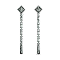0.5 CT. T.W. Baguette and Round Diamond Linear Drop Earrings in Sterling Silver