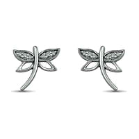 0.05 CT. T.W. Diamond Dragonfly Stud Earrings in Sterling Silver