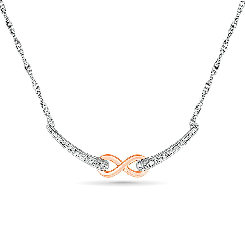 0.13 CT. T.W. Natural Diamond Infinity Necklace in Sterling Silver and 10K Rose Gold