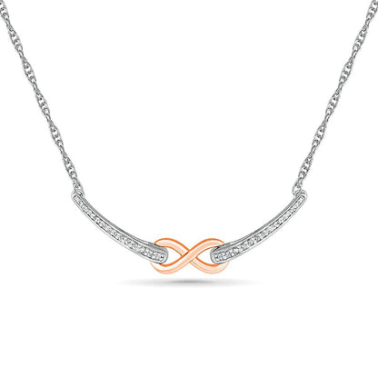 0.13 CT. T.W. Natural Diamond Infinity Necklace in Sterling Silver and 10K Rose Gold