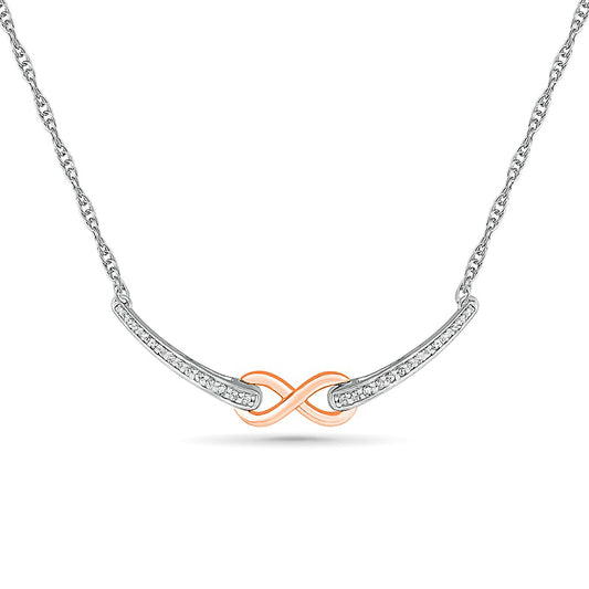 0.13 CT. T.W. Natural Diamond Infinity Necklace in Sterling Silver and 10K Rose Gold