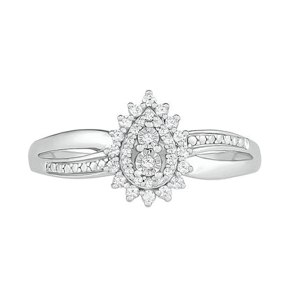 0.13 CT. T.W. Composite Natural Diamond Teardrop Frame Sunburst Promise Ring in Sterling Silver