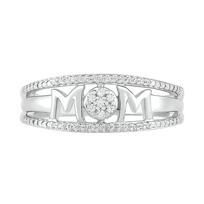 0.10 CT. T.W. Natural Diamond "MOM" Double Row Ring in Sterling Silver