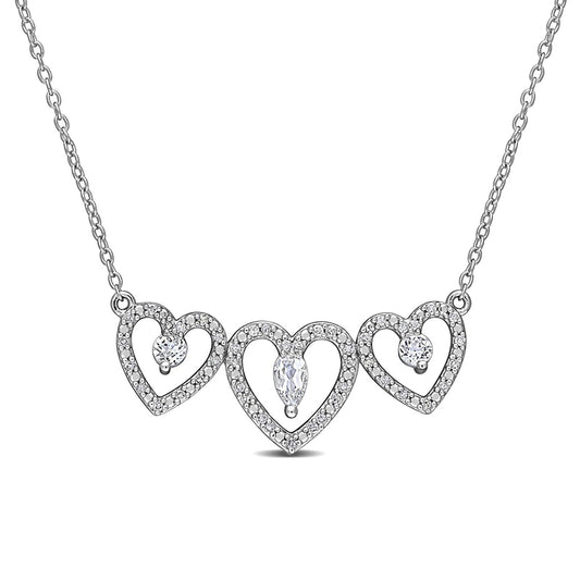 Pear-Shaped and Round White Topaz with 0.2 CT. T.W. Natural Diamond Heart Outline Trio Necklace in Sterling Silver - 17"