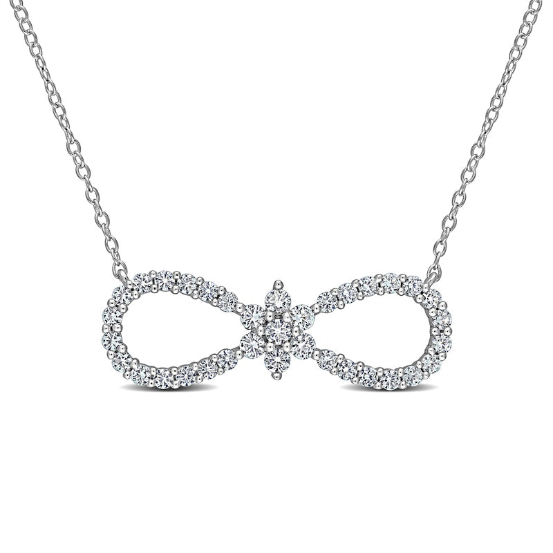 White Lab-Created Sapphire Infinity with Flower Necklace in Sterling Silver - 17"
