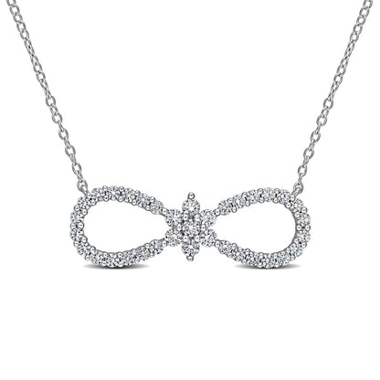 White Lab-Created Sapphire Infinity with Flower Necklace in Sterling Silver - 17"