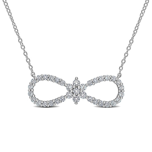 White Lab-Created Sapphire Infinity with Flower Necklace in Sterling Silver - 17"