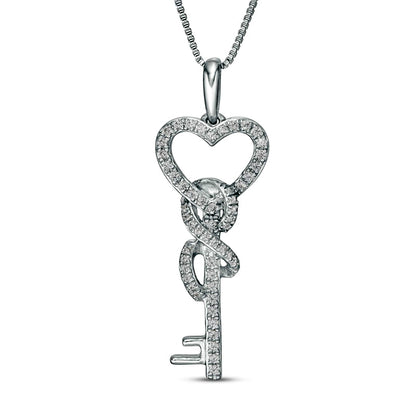 0.25 CT. T.W. Natural Diamond Heart-Top Key with Infinity Ribbon Pendant in Sterling Silver