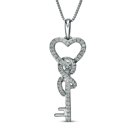 0.25 CT. T.W. Natural Diamond Heart-Top Key with Infinity Ribbon Pendant in Sterling Silver