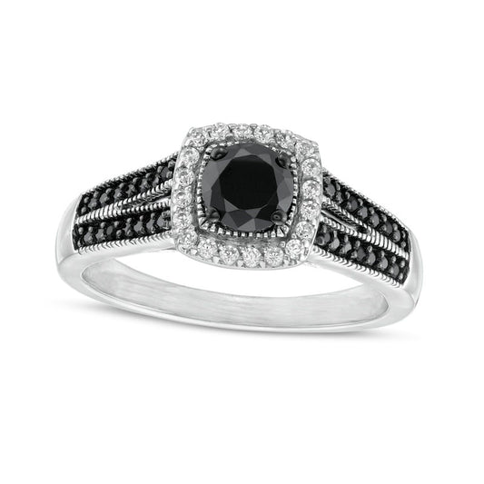 0.75 CT. T.W. Black Enhanced and White Natural Diamond Cushion Frame Split Shank Engagement Ring in Solid 10K White Gold