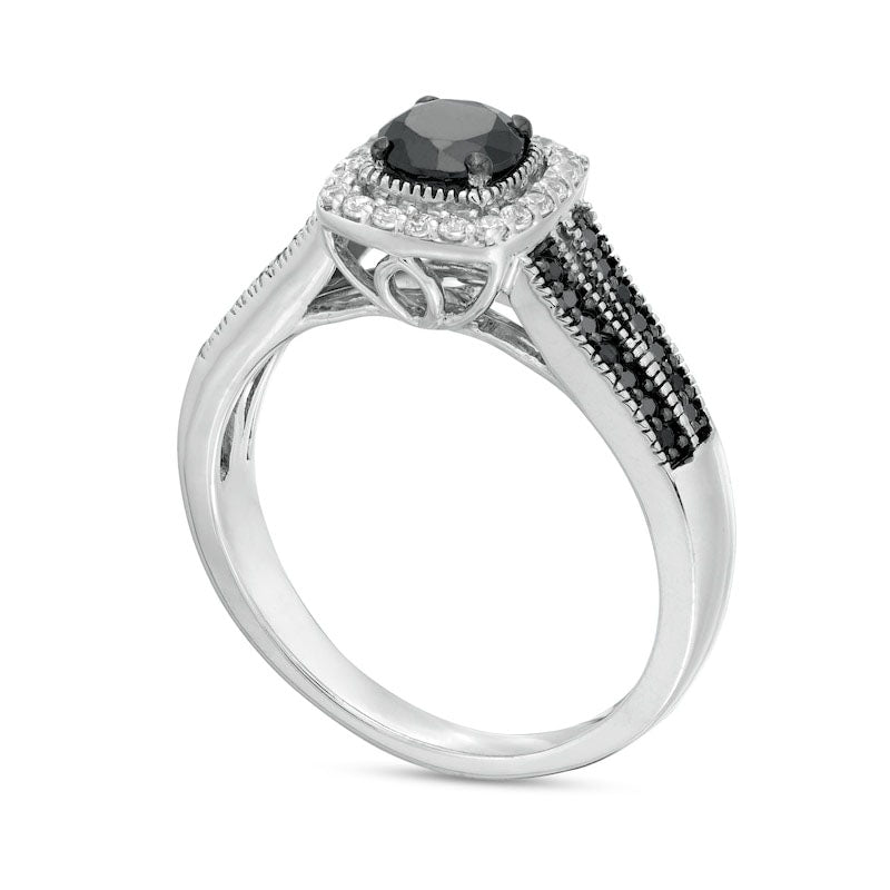 0.75 CT. T.W. Black Enhanced and White Natural Diamond Cushion Frame Split Shank Engagement Ring in Solid 10K White Gold