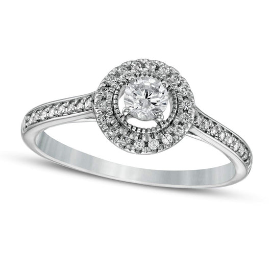 0.33 CT. T.W. Natural Diamond Frame Antique Vintage-Style Engagement Ring in Solid 10K White Gold