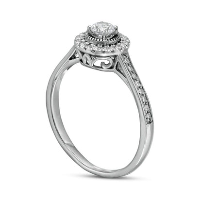 0.33 CT. T.W. Natural Diamond Frame Antique Vintage-Style Engagement Ring in Solid 10K White Gold