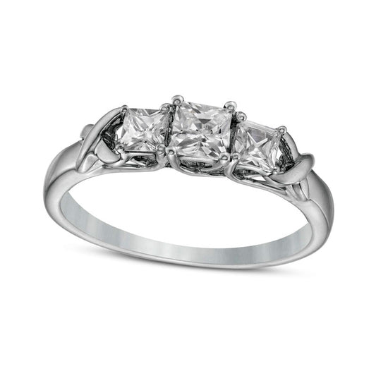 0.63 CT. T.W. Princess-Cut Natural Diamond Three Stone "X" Shank Ring in Solid 10K White Gold