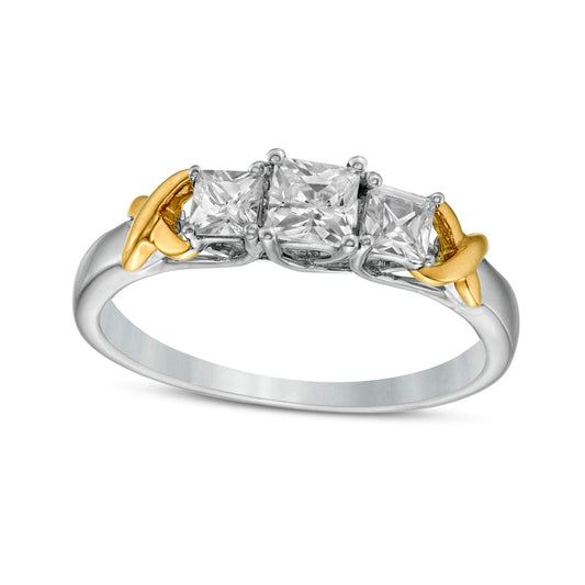 0.63 CT. T.W. Princess-Cut Natural Diamond Three Stone "X" Shank Ring in Solid 10K Two-Tone Gold