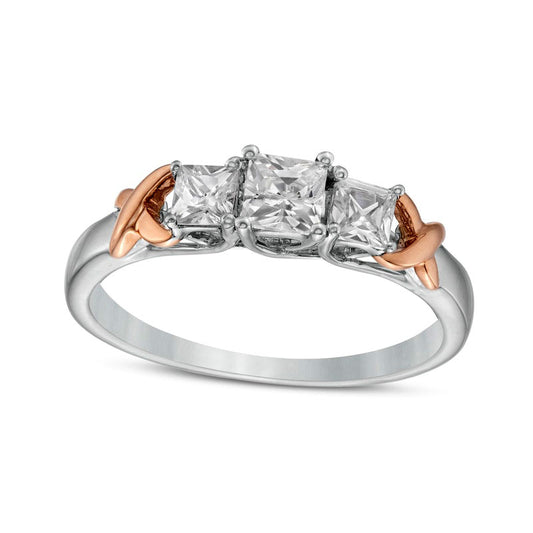 0.63 CT. T.W. Princess-Cut Natural Diamond Three Stone "X" Shank Ring in Solid 10K Two-Tone Gold