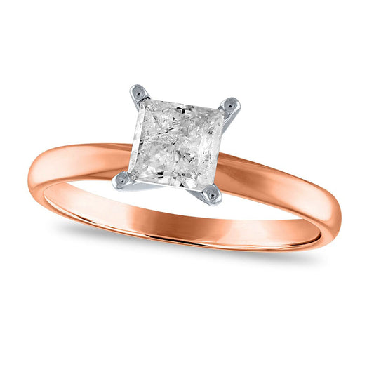 1.0 CT. Princess-Cut Natural Clarity Enhanced Diamond Solitaire Engagement Ring in Solid 14K Rose Gold (J/I3)