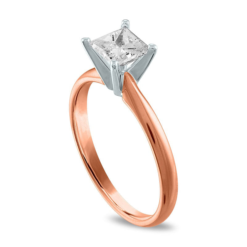 1.0 CT. Princess-Cut Natural Clarity Enhanced Diamond Solitaire Engagement Ring in Solid 14K Rose Gold (J/I3)