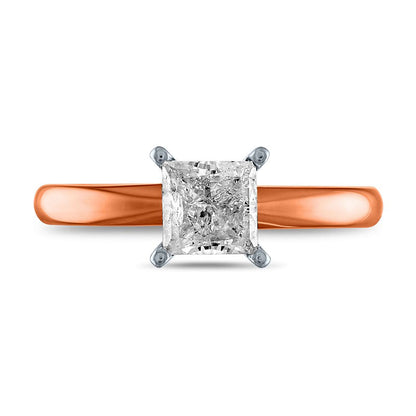 1.0 CT. Princess-Cut Natural Clarity Enhanced Diamond Solitaire Engagement Ring in Solid 14K Rose Gold (J/I3)