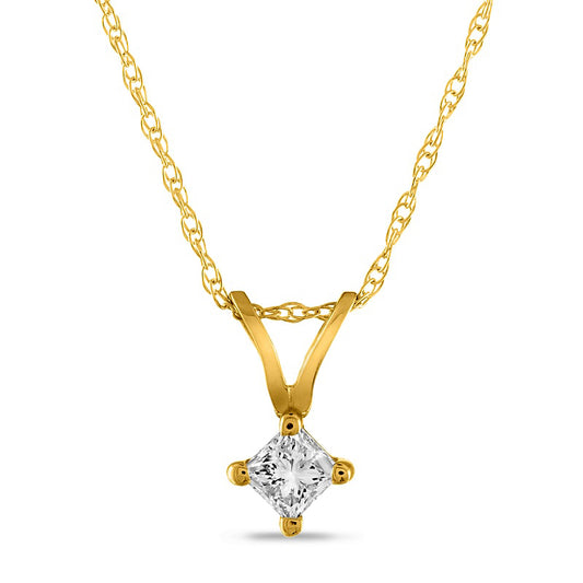 0.17 CT. Princess-Cut Natural Clarity Enhanced Solitaire Pendant in 14K Gold (J/I3)