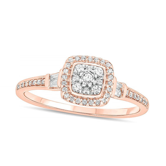0.25 CT. T.W. Composite Baguette and Round Natural Diamond Cushion-Shape Frame Promise Ring in Solid 10K Rose Gold