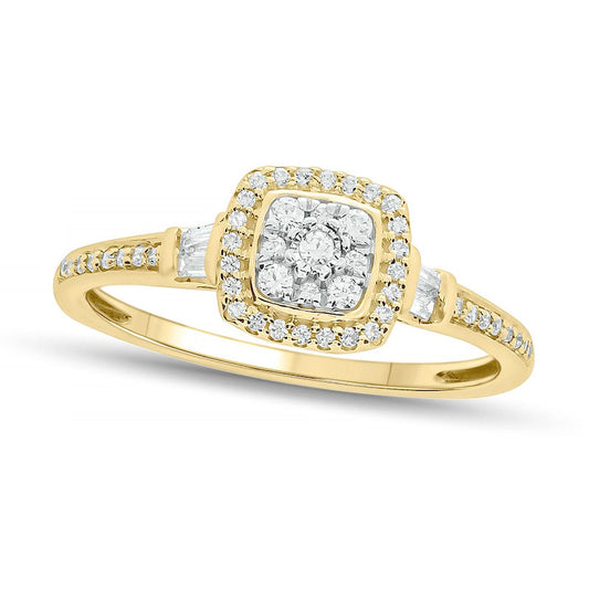 0.20 CT. T.W. Composite Baguette and Round Natural Diamond Cushion-Shape Frame Promise Ring in Solid 10K Yellow Gold