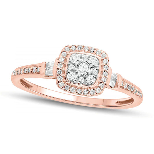 0.20 CT. T.W. Composite Baguette and Round Natural Diamond Cushion-Shape Frame Promise Ring in Solid 10K Rose Gold