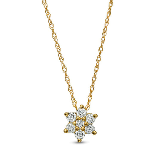 0.2 CT. T.W. Natural Diamond Flower Pendant in 10K Yellow Gold