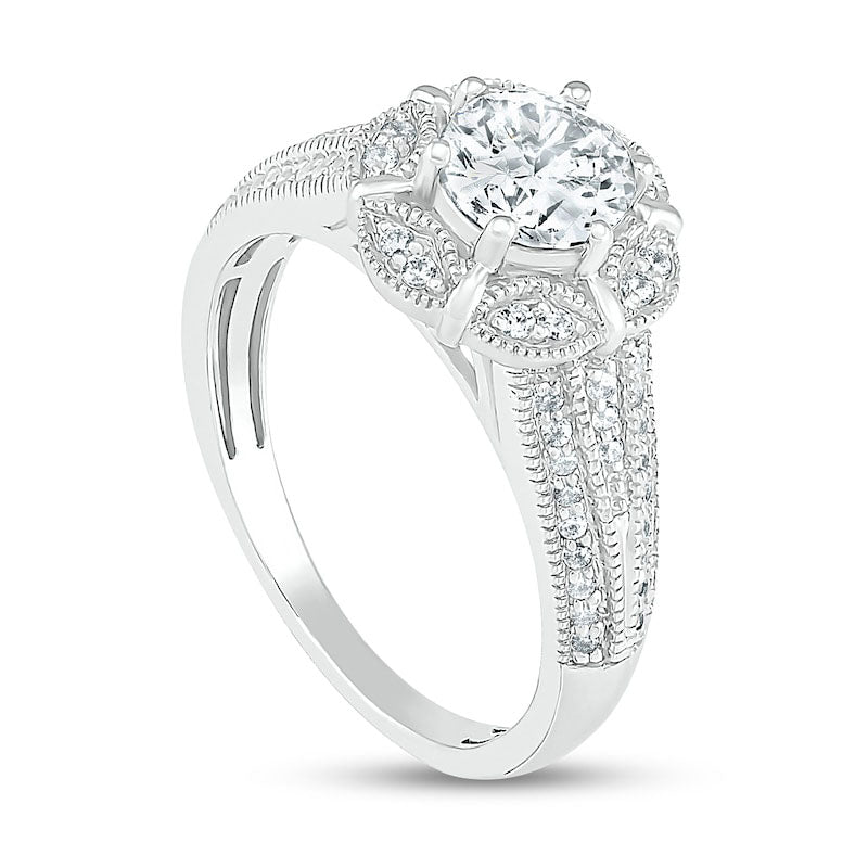 1.0 CT. T.W. Natural Diamond Frame Antique Vintage-Style Engagement Ring in Solid 10K White Gold