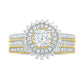 1.0 CT. T.W. Natural Diamond Sunburst Frame Antique Vintage-Style Bridal Engagement Ring Set in Solid 10K Yellow Gold