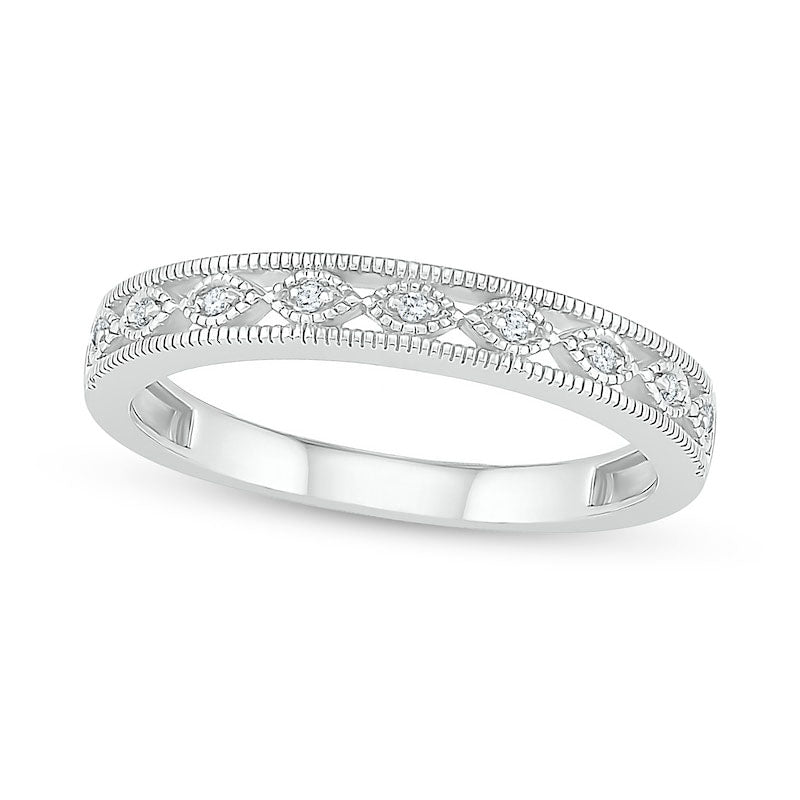 0.63 CT. T.W. Natural Diamond Scallop Edge Frame Antique Vintage-Style Bridal Engagement Ring Set in Solid 10K White Gold