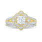 1.0 CT. T.W. Natural Diamond Tilted Frame Antique Vintage-Style Bridal Engagement Ring Set in Solid 10K Yellow Gold