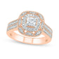 0.75 CT. T.W. Princess-Cut Natural Diamond Double Cushion Frame Antique Vintage-Style Bridal Engagement Ring Set in Solid 10K Rose Gold