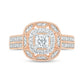 0.75 CT. T.W. Princess-Cut Natural Diamond Double Cushion Frame Antique Vintage-Style Bridal Engagement Ring Set in Solid 10K Rose Gold