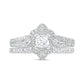 0.75 CT. T.W. Princess-Cut Natural Diamond Tilted Frame Antique Vintage-Style Bridal Engagement Ring Set in Solid 10K White Gold